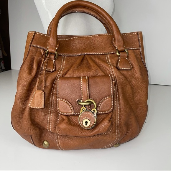 BUTI Italy Brown Leather Handbag With Lock Pocket - Picture 12 of 17